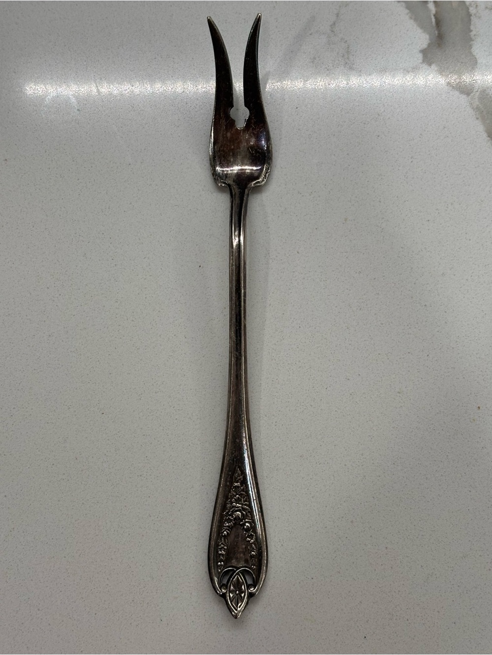 Ornate Silver-Tone Two-Prong Serving Fork